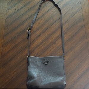 Tory Burch Black Leather Crossbody Bag with Logo